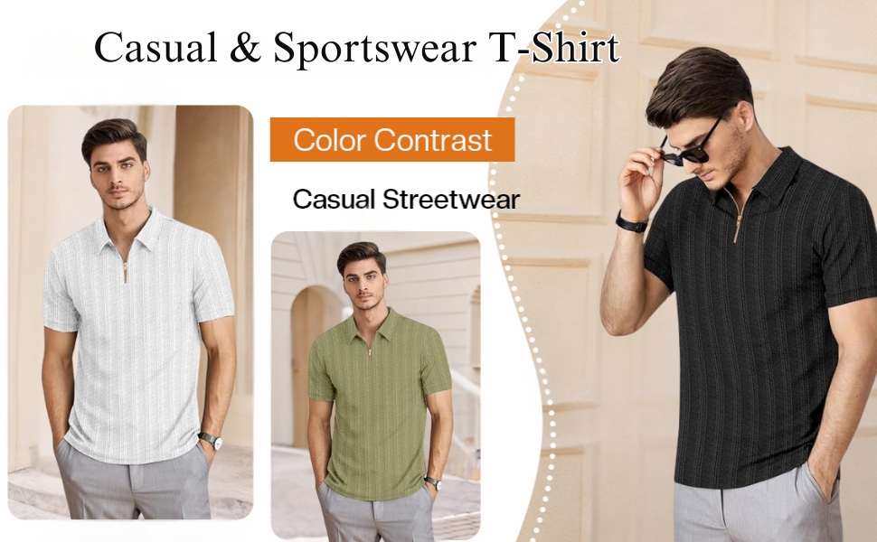 Men's Self-Design Polo Neck Polyester T-Shirt