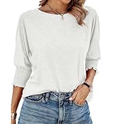 Dokotoo Women's 2024 Fashion Tops 3/4 Sleeve T-Shirts Cute Crewneck Basic Business Tees Blouses