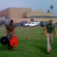 U.S. Special Forces members use Fat Gripz during the "Farmers Walk" training