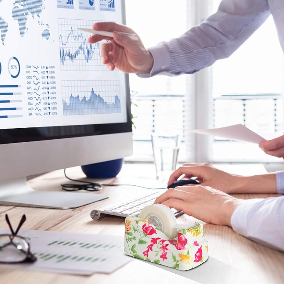 VIBRANZ-LAB Cute Tape Dispenser Desk Home Office Desk Supplies Fun Desk Accessories Floral