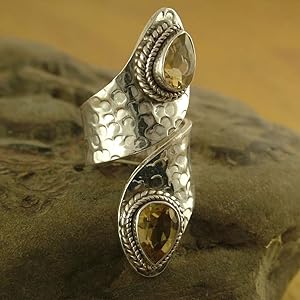 NOVICA Handmade Sterling Silver Wrap Ring with Citrine Gemstone Jewelry women jewelry fashion gifts