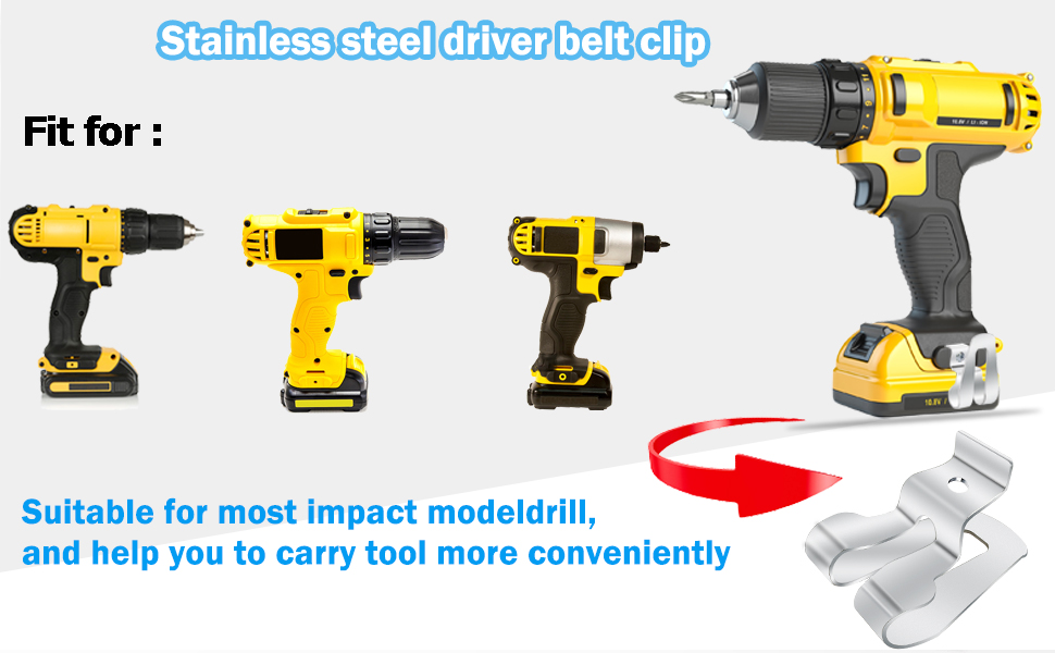 Drill Belt Clip, 10 Pack Stainless Steel Replacement Drill