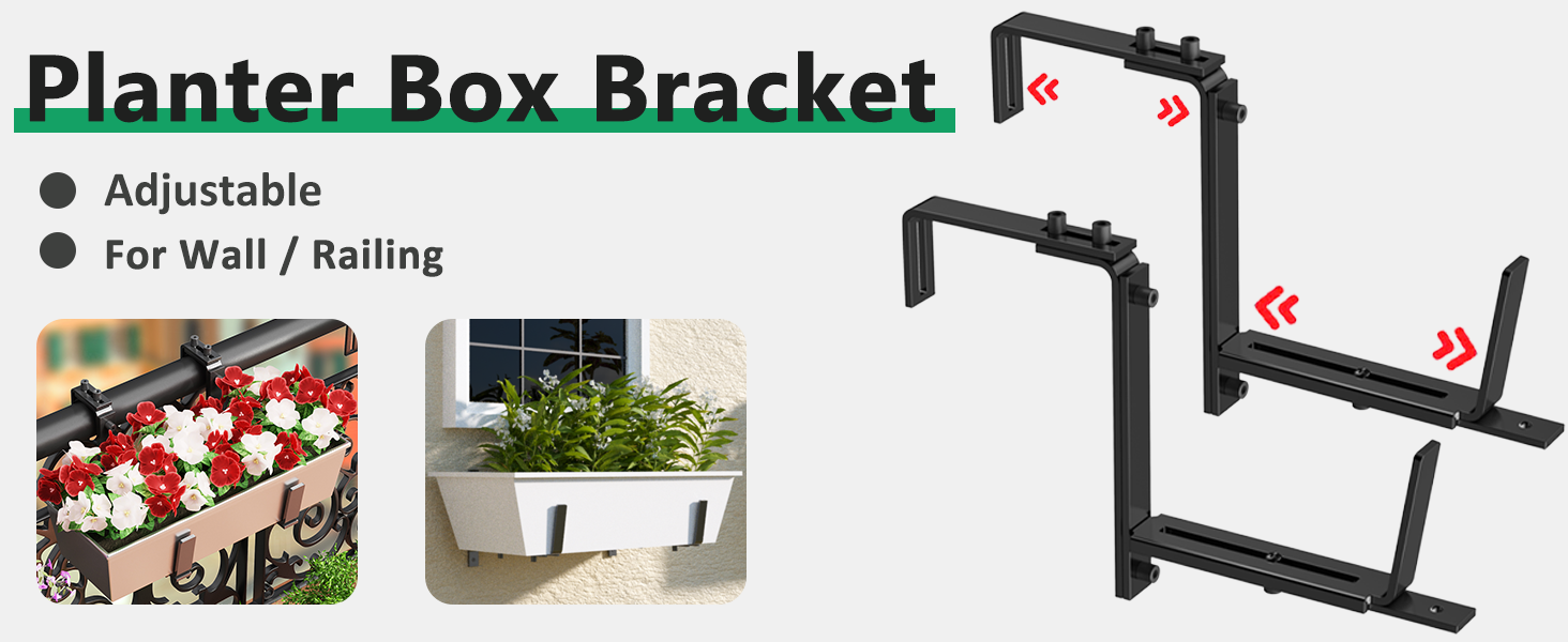 Y&M 2 Pcs Deck Railing Adjustable Planter Box Brackets (6