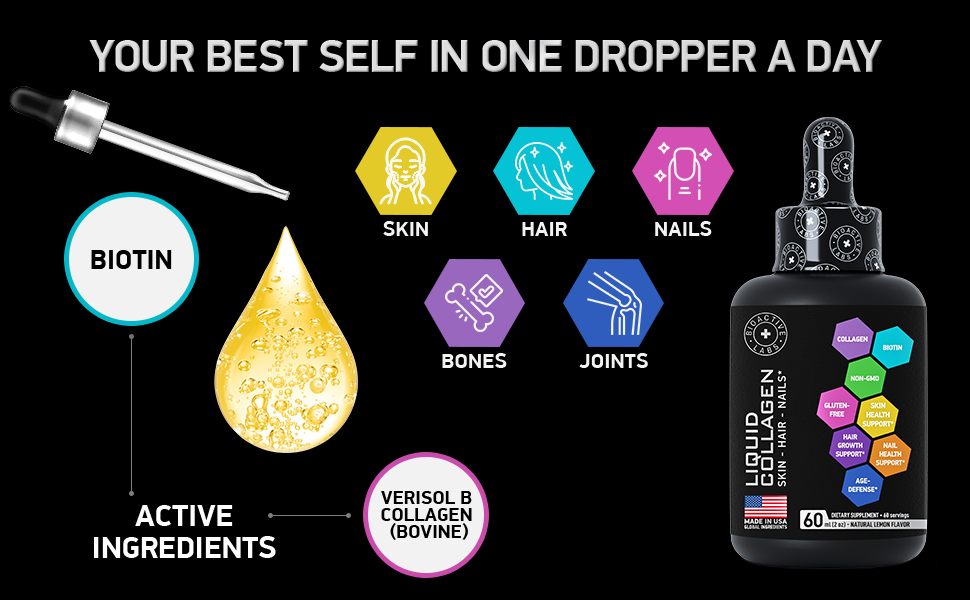 Hydrolyzed Liquid Collagen Peptides and Biotin Hair Skin