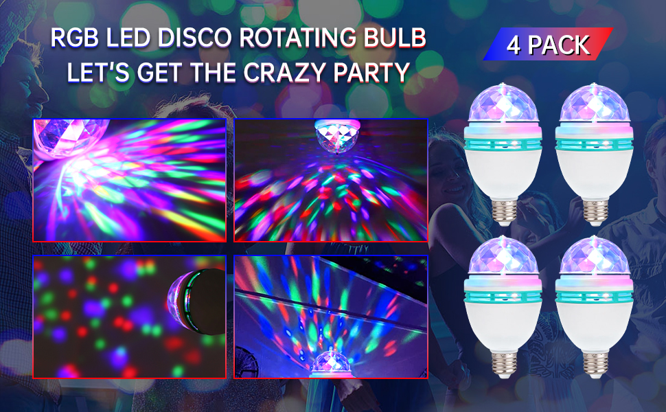HARBOLLE 4 Pack RGB Color Rotating Bulb,E26/E27,LED Party Bulbs Colored