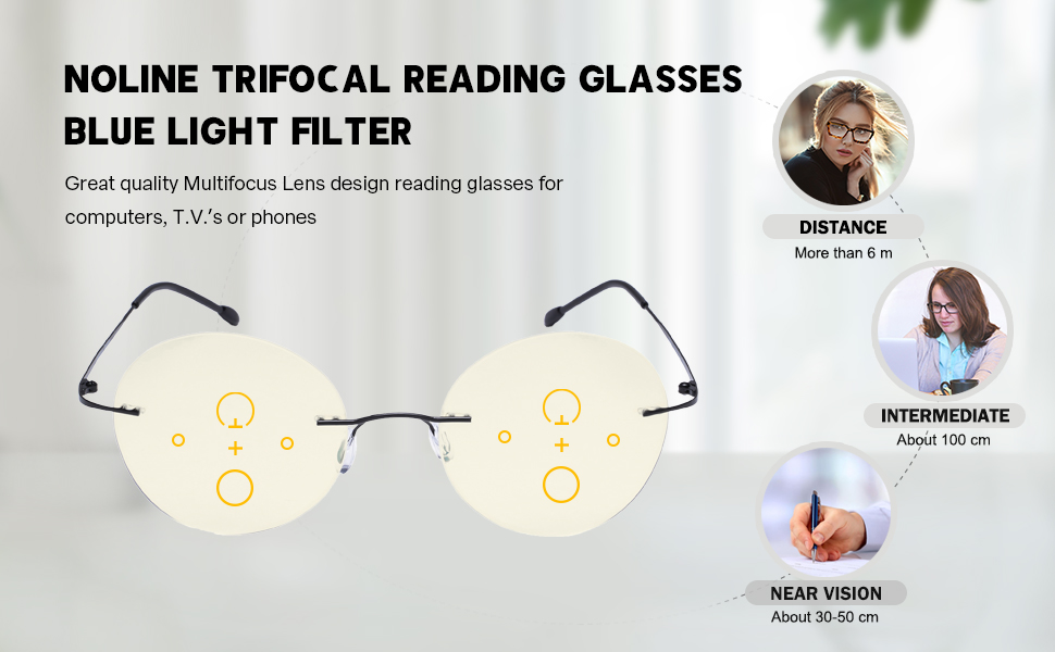 Eyekepper Multifocus Progressive Computer Readers Women - Noline Trifocal Reading Glasses