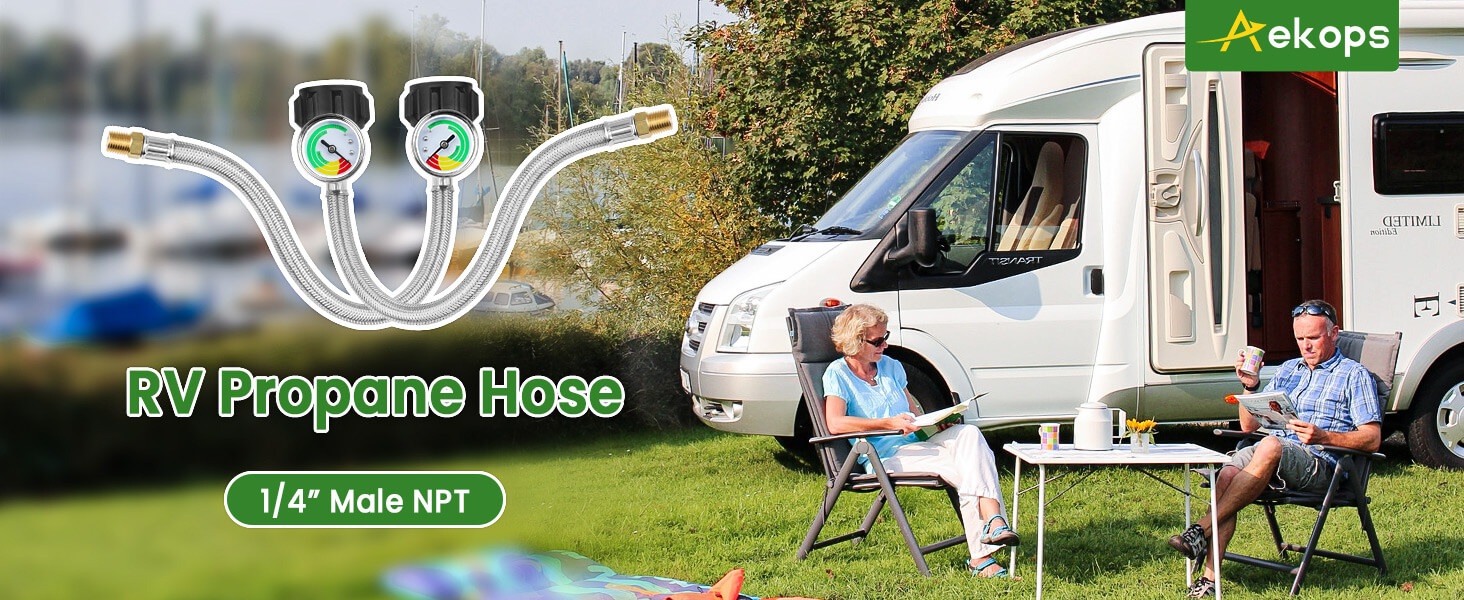 Aekops 15 inch RV Propane Hose Replacement with Gauge, 2
