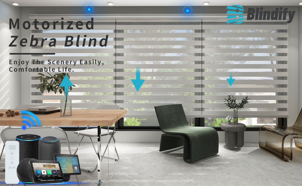 Blindify Motorized Smart Zebra Blinds Compatible with Alexa