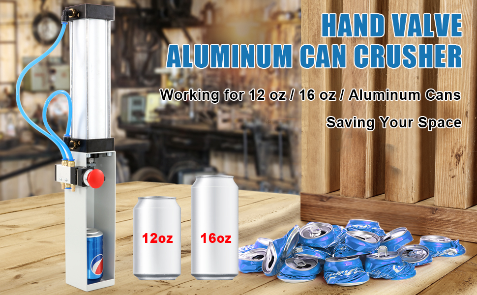 Pneumatic Can Crusher,with Foot Operated Can Crusher andCountertop Button Valve