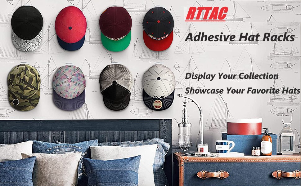 10 Pack Adhesive Hat Hooks for Wall, Hat Display Racks