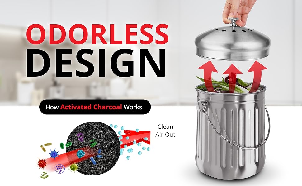 Chef's Star Stainless Steel Kitchen Compost Bin for