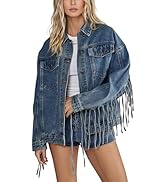Omoone Women's Oversized Denim Fringed Jacket Tassel Jean Jackets Fall Outfits 2025 with Pockets
