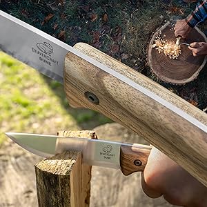 BeaverCraft Bushcraft Camping Full Tang Cuchillo de hoja fija con funda de cuero BSH1 Dune