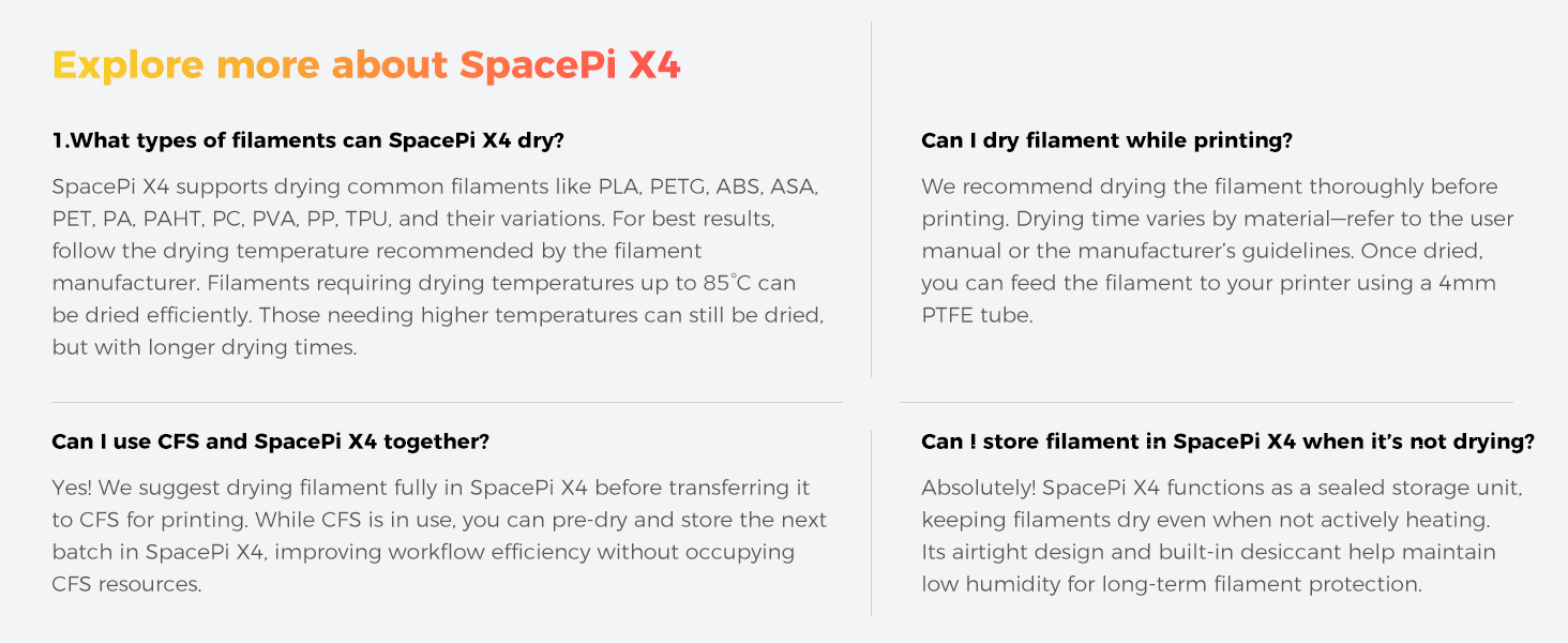 Official Creality Filament Dryer 4 Spools-Christmas Gifts, Space Pi X4 Filament Storage Box, 85℃ Max Temperature, Dual Independent Heating Chambers, Power Saving for PLA PETG ABS TPU ASA PC PA PAHT 20 Filament Dryer 4 Spools