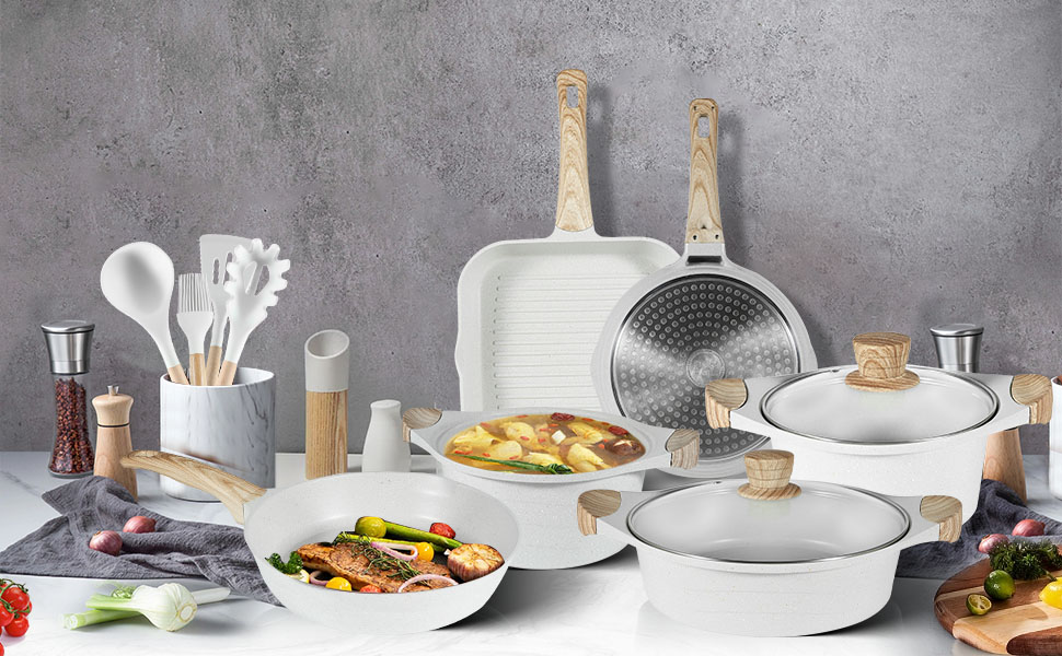 Non Stick Pots and Pans Set, Non Stick Induction Hob Pan Set, 14 Piece