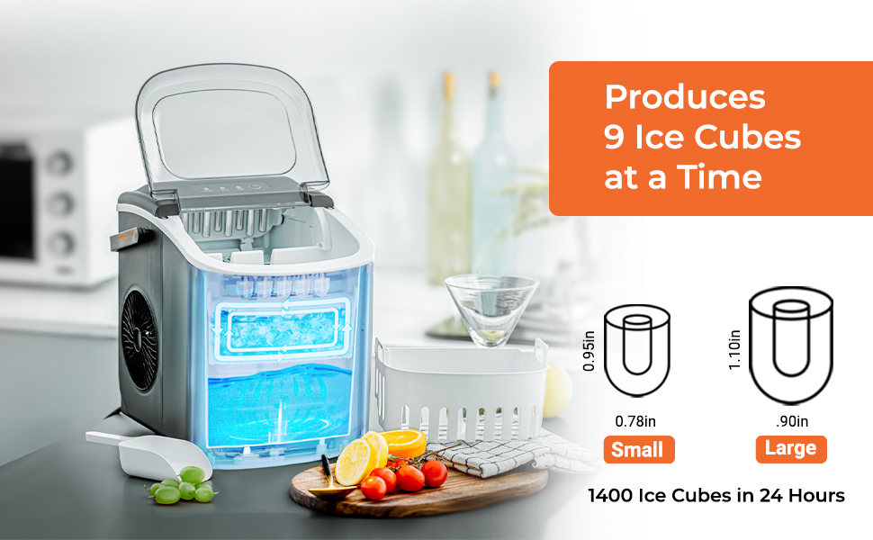 Geepas Ice Cube Maker, Produces 12kg Ice In 24 Hours, 9 Ice Cubes in 7