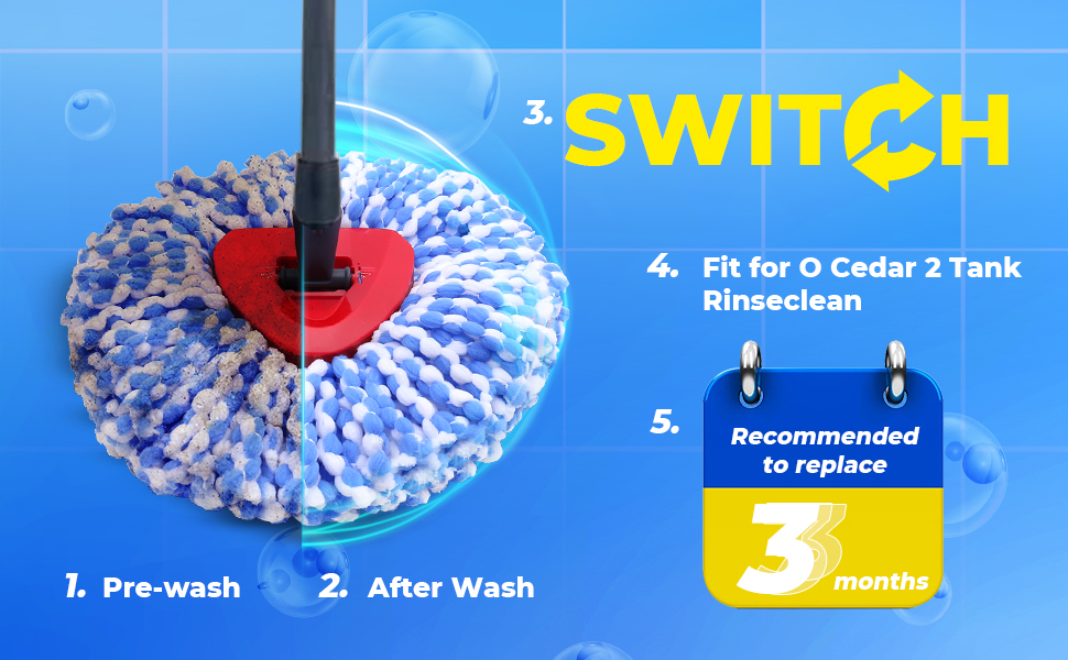 Spin Mop Replacement Head for O Cedar 2 Tank Rinseclean,4
