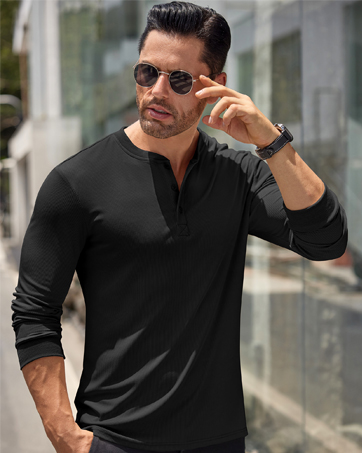 Herren-Langarmhemden Henley-Hemd