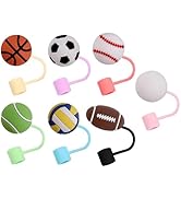 Gwindrise Straw Toppers, 7-Pack Sports-Themed Silicone Covers for 10mm Straws, Reusable Straw Cov...