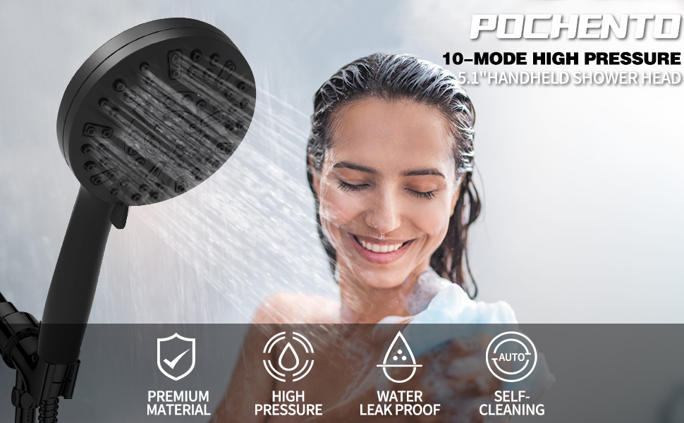 High Pressure Shower Head with Hose, 8+2 Spray Modes 5.1”Handheld