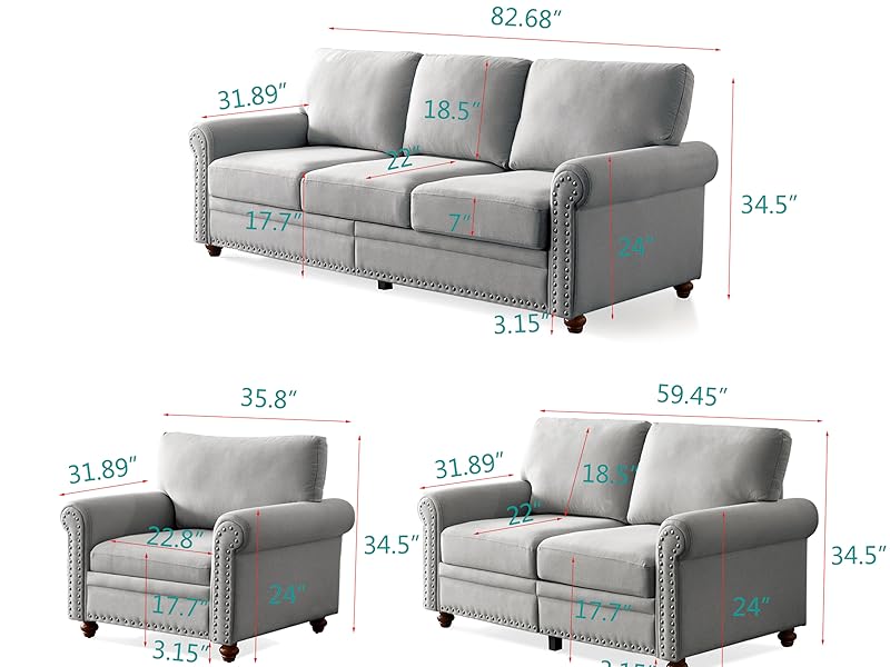 Amazon.com: N NOORDENIYA Linen Fabric Sofa Set,Living Room