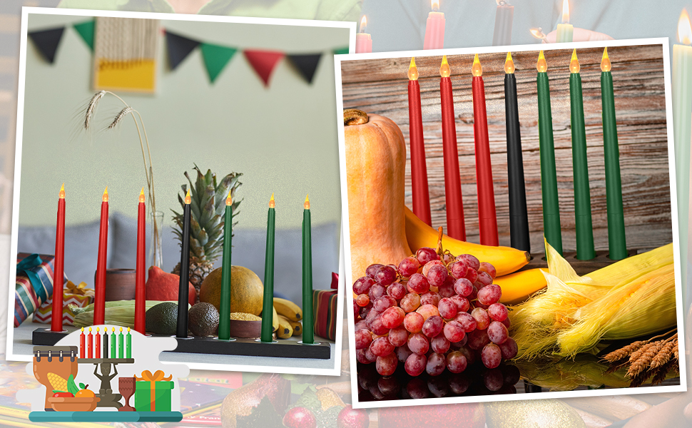 Fovths 7 Pieces Kwanzaa LED Flameless Candles 10 Inch