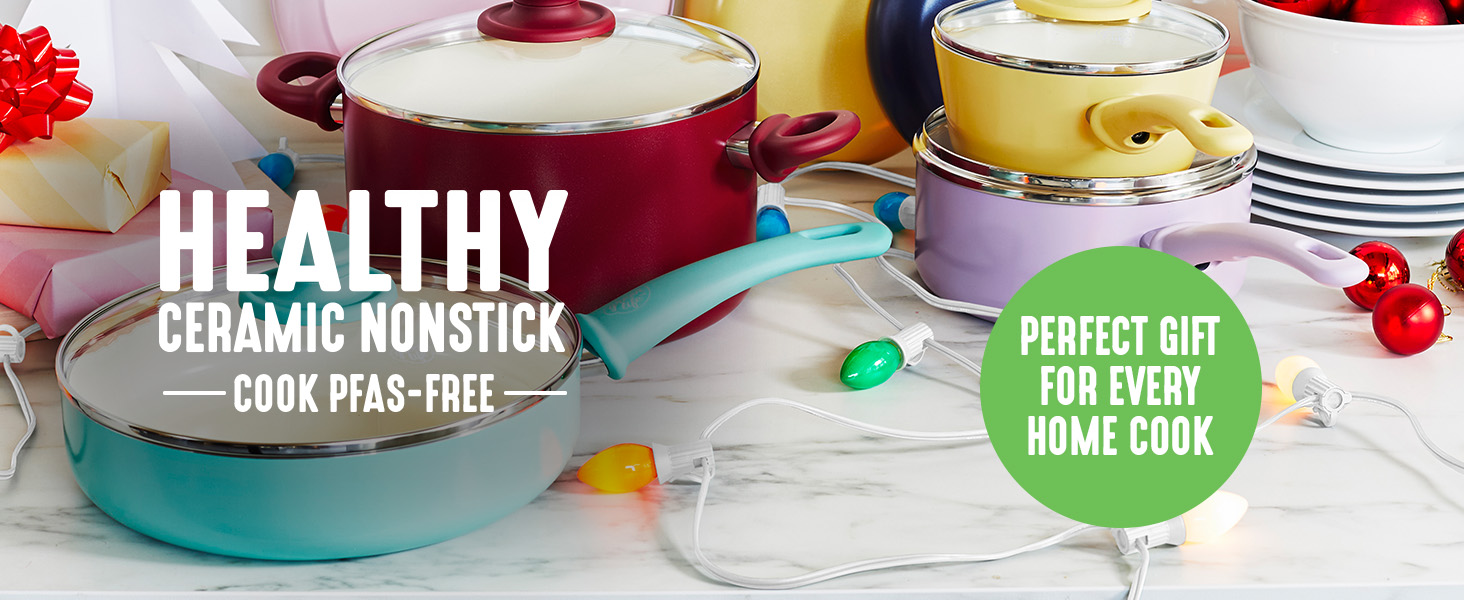 GreenLife, Ceramic Nonstick, PFAS-Free, Non-Toxic, Cookware, Frypans, Soft Grip