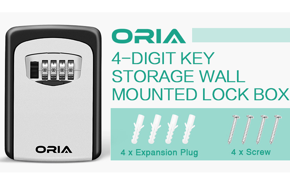 ORIA Key Storage Lock Box, 4Digit Combination Lock Box, Wall Mounted
