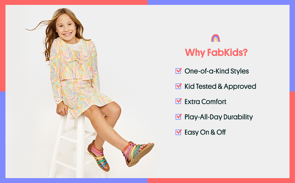 FabKids Girls Cute Strappy Open Toe Gladiator Sandal Easy On Off, Lightly Padded