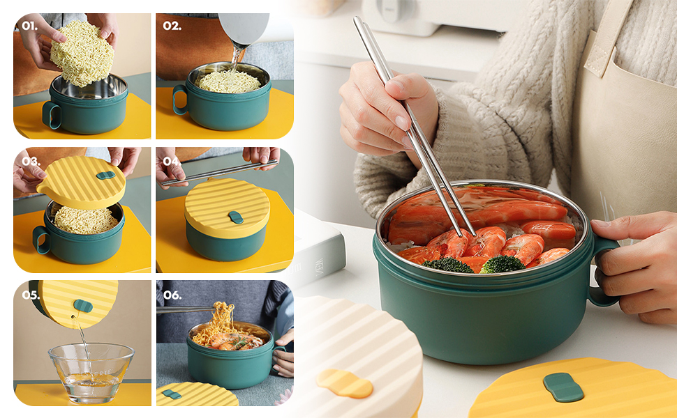 YCXXKJ Microwave Ramen Bowl Set Ramen Cooker with Handles