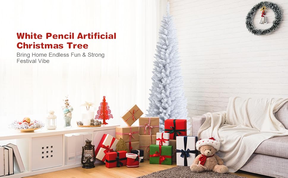 Happygrill 5FT White Christmas Tree LifeLike Slender Xmas Tree Artificial Pencil
