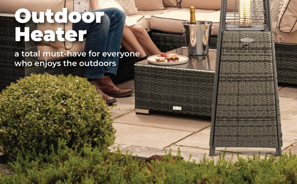 BUKO Outdoor Patio Gas Heater, Garden, Camp, BBQ Parties, Grey Rattan