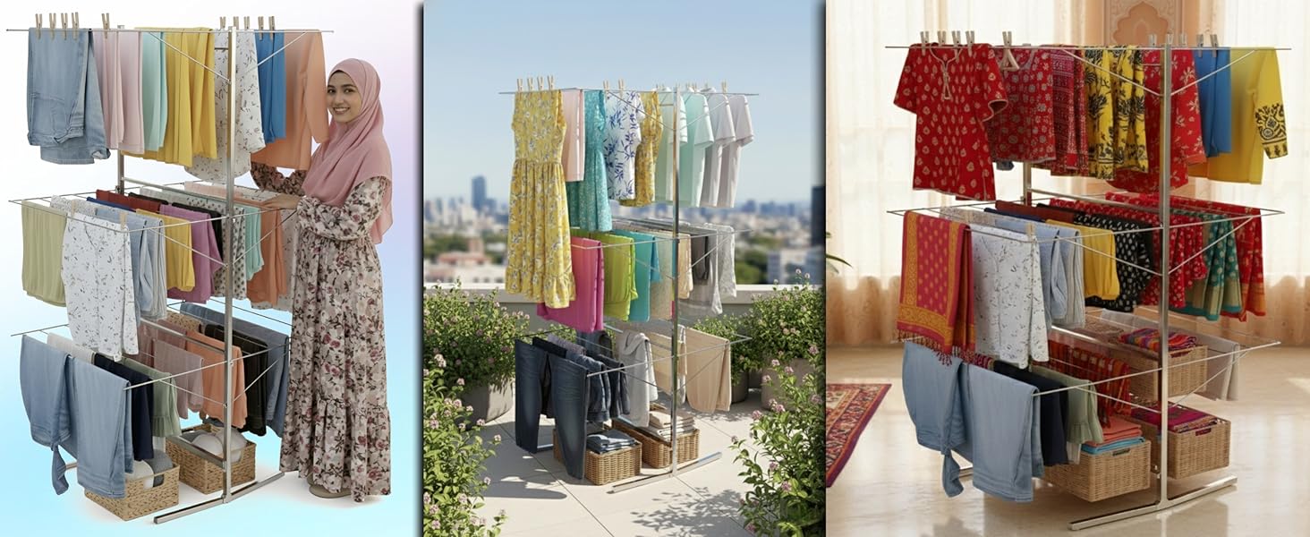Tisany Heavy Duty 3-Tier Foldable Cloth Drying Stand