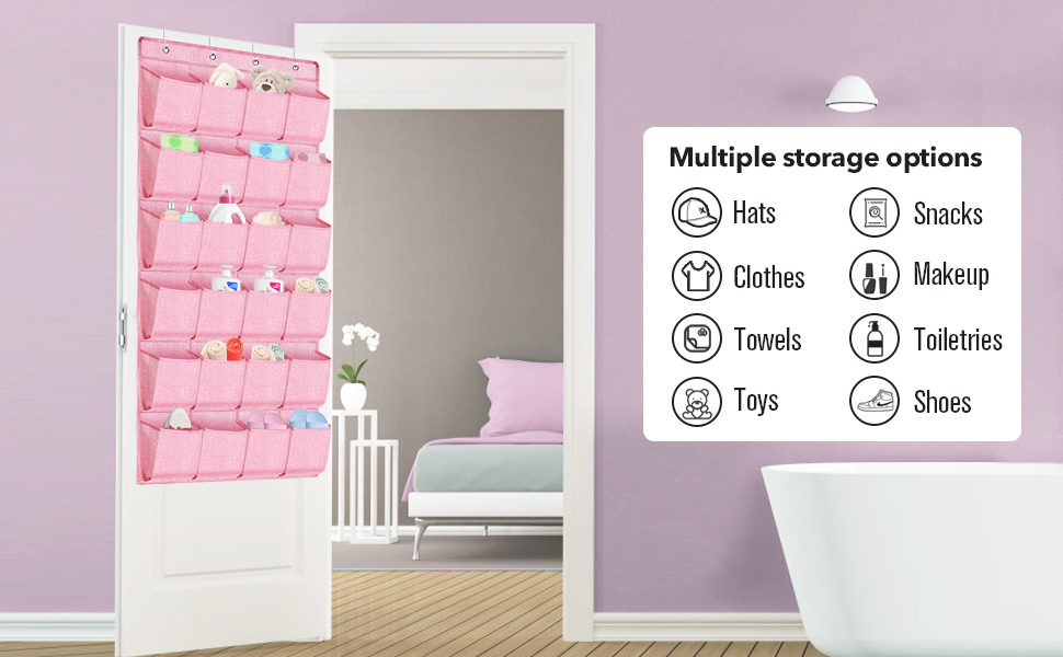 Pink Shoe Organizer Over the Door for Girls Women Kids Room