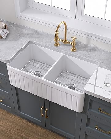 ＊handmade＊305/306/307/308 TUKTUK White Farmhouse Sink 33 inch Fireclay Apron Front