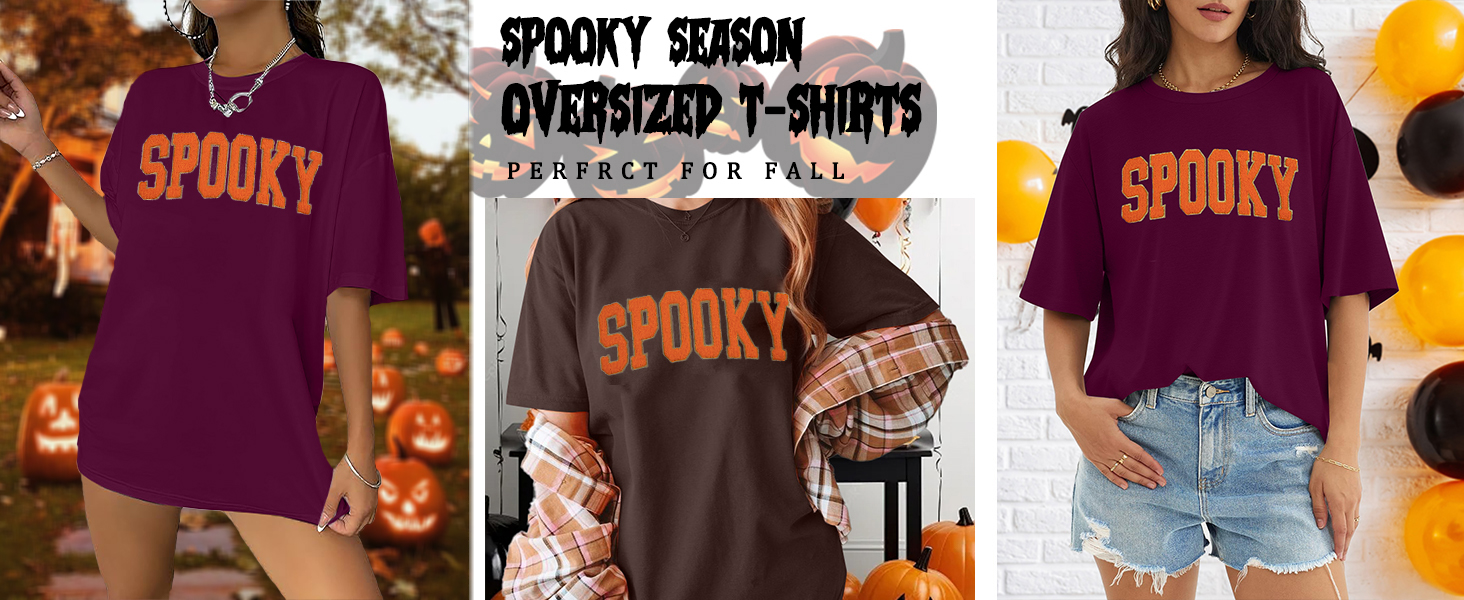 Halloween T Shirts for Women Oversized Spooky Season Shirt Retro Stay Spooky Graphic