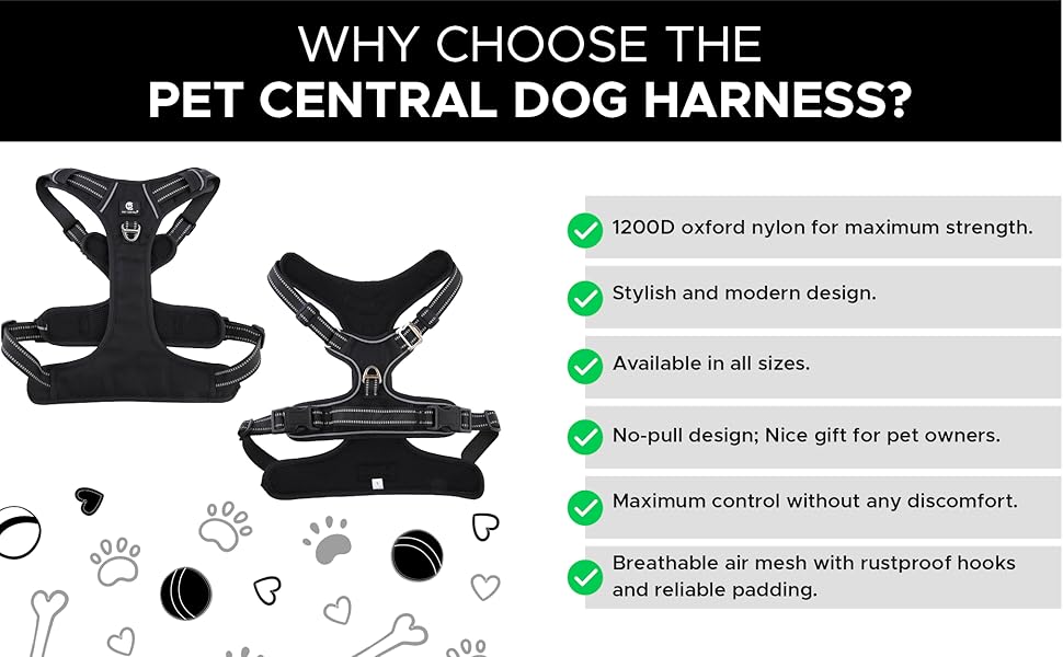 Heavy Duty Anti Pulling Non Choking Dog Body Belt Adjustable Black Dog Harness