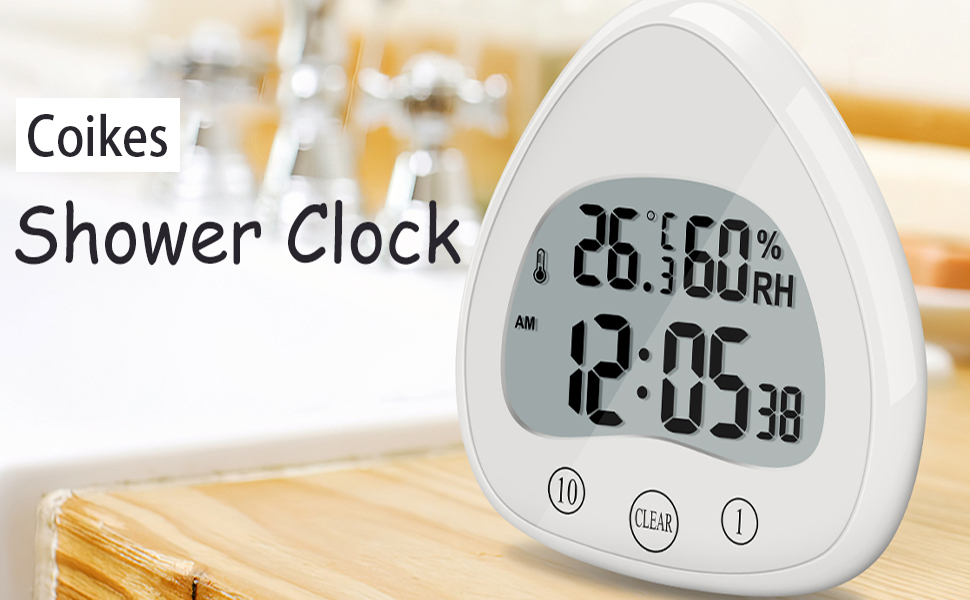 Coikes Digital Bathroom Clock Waterproof Shower Clock Timer LCD