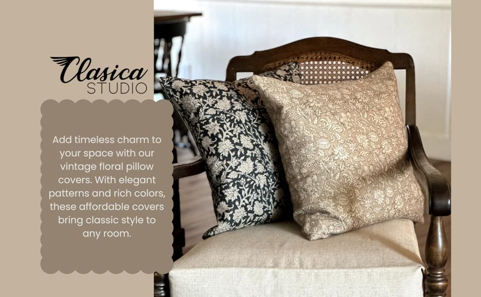 decorative floral pillow covers, accent pillow cover, black, neutral, 18x18