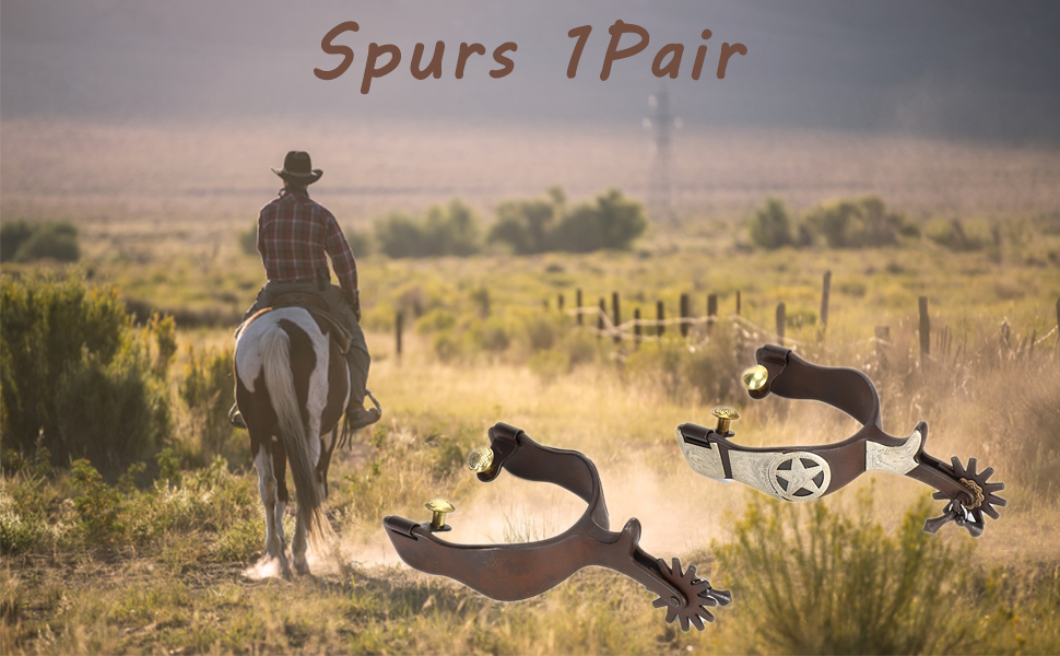 KUIDAMOS Horse Spurs 1Pair,Antique Brass Western Style Spur with Hand Carved