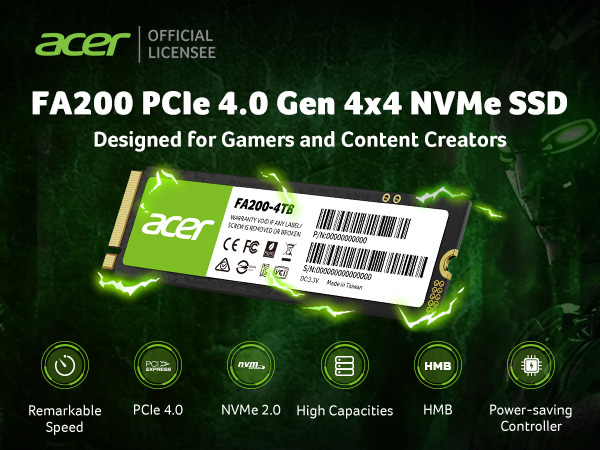acer FA200 M.2 2280 SSD 4TB: PCIe 4.0 NVMe Gen4x4 with HMB