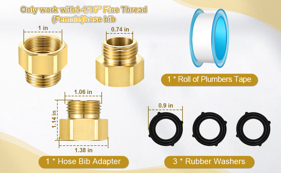 Dreyoo 2 Pack Hose Bib Brass Adapter, 11/16 Inch Fine