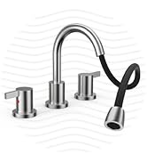 Phiestina Pull Down Sprayer Brushed Nickel 8 Inch Bathroom Sink Faucet, 2 Handles 3 Hole Widespre...