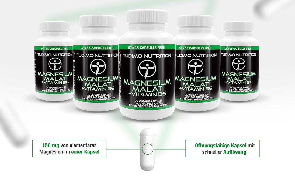 Magnesium Malat Vegan Kapseln und Vitamin B6 – 1000mg | 150mg ...