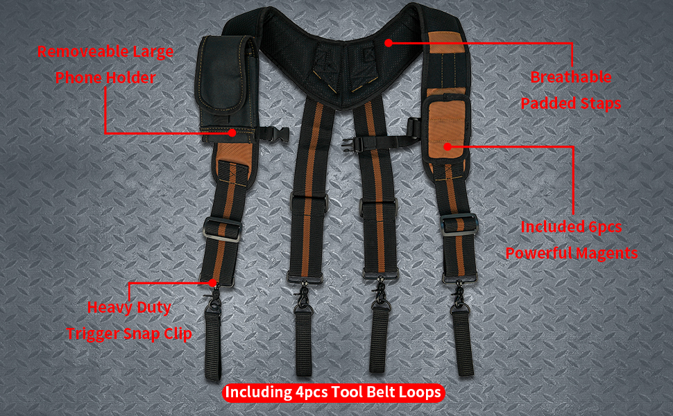 KUNN Carpenter Padded Tool Belt Suspender Tool Harness with Moveable