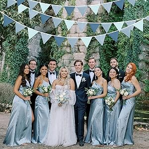 Blue Pennant Banner Flags Nursery Garland Royal Linen Fabric Triangle Streamers for Baby Room Decor