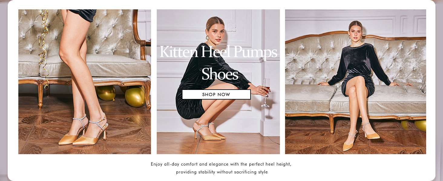 Women Rhinestone Heels Kitten High Satin Pumps