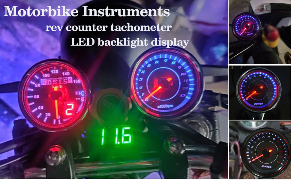 Motorcycle Rev Counter, DC 12V Universal Motorbike Tachometer LED