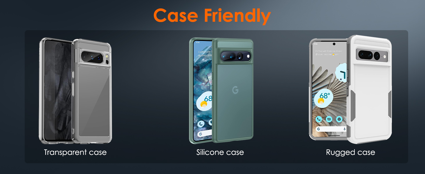 #Case friendly Case friendly design, no worry about the screen protector being jacked up
