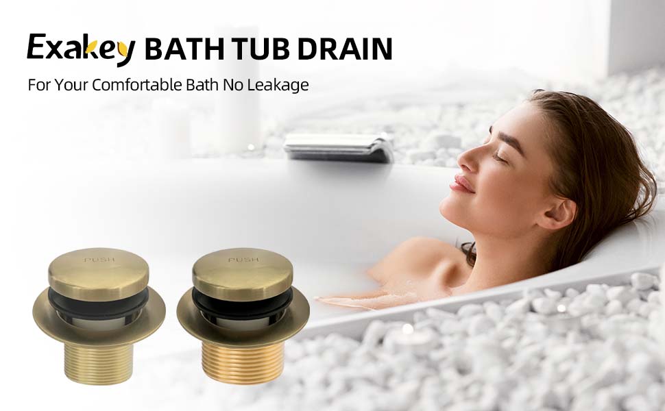 EXAKEY Tub Drain Gold Tip Toe Bathtub Drain Kit with TwoHole Overflow